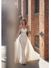 Shining Sequined Lace Satin Fantastic Wedding Dress With Detachable Train